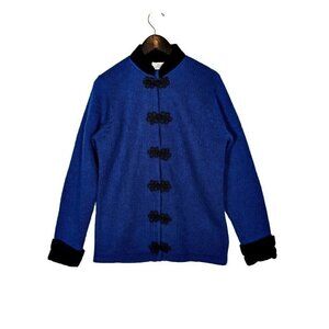 CHERRY & WEBB Small Mohair Wool Sweater Jacket Toggle Shacket Nehru Collar 1980s